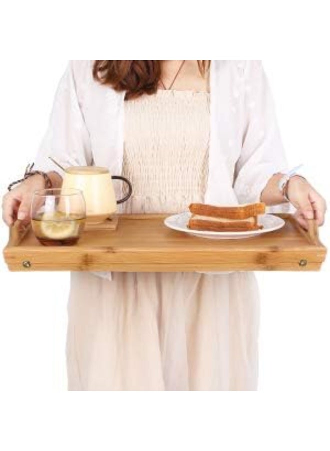 ترابيزة خشب متعددة الاستخدامات، صينية تقديم طعام قابلة للطي بتصميم عملي، طاولة سرير مريحة للأكل أو العمل، مناسبة للاستخدام اليومي داخل المنزل - Image 3